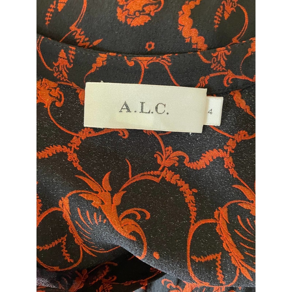 A.L.C. Womens V-Neck Floral Paisley Shirt Dress Long Sleeve Size 4 Black - Picture 7 of 8